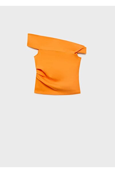 MANGO Woman Ασύμμετρη μπλούζα χωρίς λουράκια