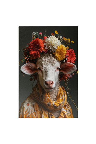 StoryGift Romania Tablou Canvas Oița Îmbrăcată cu Veșminte din In Galben și F...