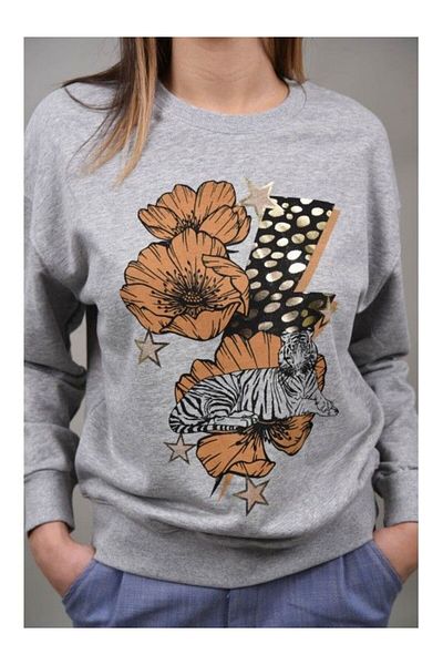 Y TWO WOMEN GENEVA TIGER PRINT SPORTS SWEATSHIRT ONE SIZE Gold