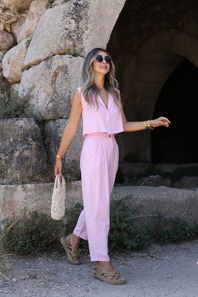 bytugcekaya Σετ λινό καρότο με ροζ γιλέκο Candy