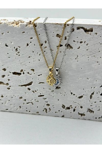 lysiaaccessory Sun Moon Double Set Steel Necklace