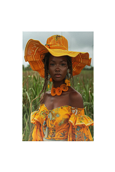 StoryGift Romania Tablou Canvas Femeie cu Pielea Neagra cu Palarie si Cercei ...