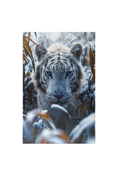StoryGift Romania Canvas Print: Deep Blue Eyes of the Polar Tiger - Hunting in the Snow Painting