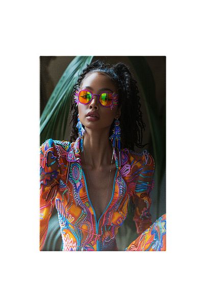 StoryGift Romania Tablou Canvas Femeie Creola cu Parul Brunet si Ochelari Colorati cu Cercei Lungi in Salopeta M