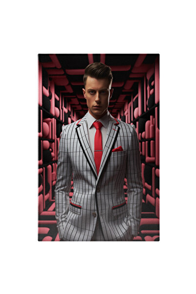 StoryGift Romania Tablou Canvas: portret barbat in costum dungi alb negru batista roz tinuta moderna par suvite b