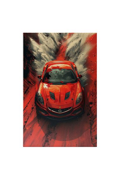 StoryGift Romania Canvas Painting The Red Opel Car on a Deserted Road, the Red Car on a Deserted Road