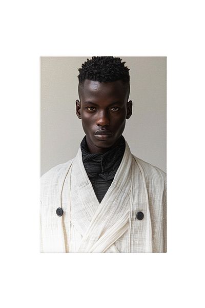 StoryGift Romania Canvas Painting Black Man with Big Lips and Beautiful Eyes with Scarf and White Cotton Jacket with N