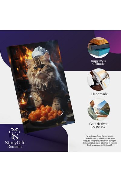 StoryGift Romania Tablou Canvas: Armonie În Haos Expresia Unui Suflet Tumultos Motanul Cu Pălărie De Bucătar Pict