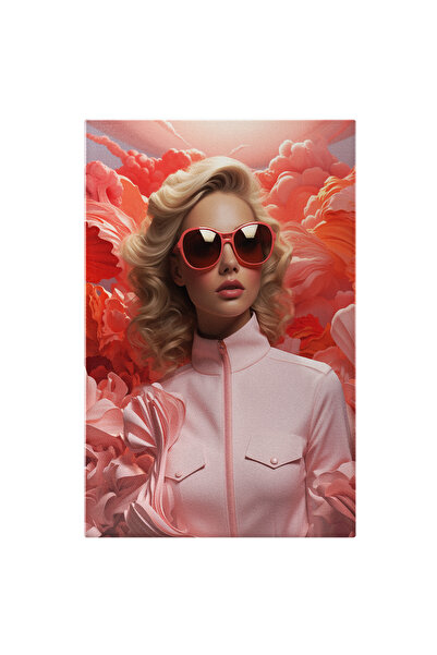 StoryGift Romania Tablou Canvas: Fotografie cu o femeie blonda draguta cu ochelari de soare - abstract hartie or