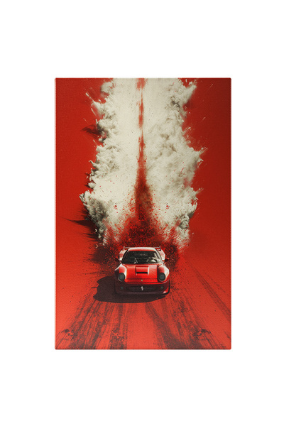 StoryGift Romania Tablou Canvas Vintage Red Car in Desertul Rosu cu o Explozie de Fum Alb lasata in Spate, Red C