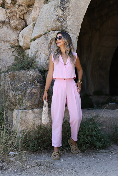 bytugcekaya Σετ λινό καρότο με ροζ γιλέκο Candy