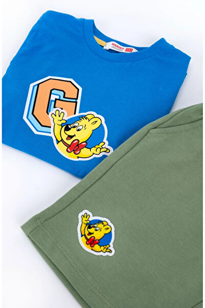 Haribo Boy's Combed Cotton Shorts Suit / Blue - Green