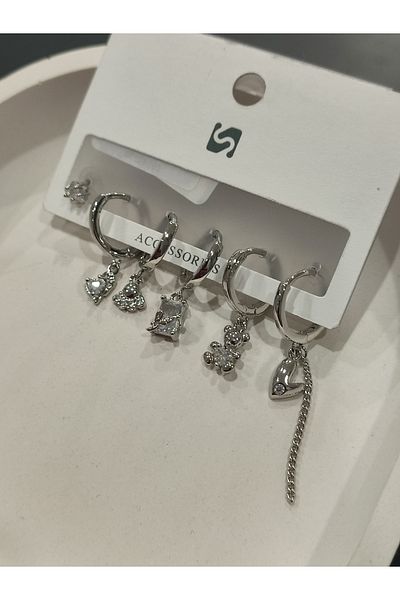 Bijutek Bijouterie Silver Cz - Pearls - Heart & Butterfly Pattern Dangle Multi Metal Women Earrings Jewelry