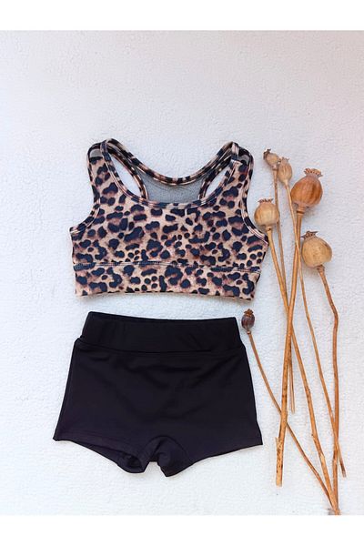Bilge Trend Girl, Young Girl Leopard Printed Bikini Set with Tulle Detail on the Back