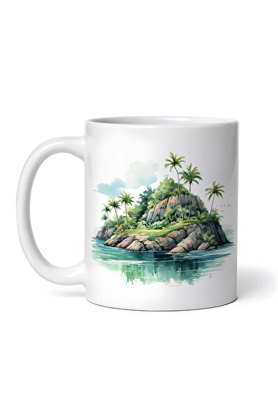 OEM Cană albă personalizată, Insulă tropicală cu munți, INOVATIX®. 330ml
