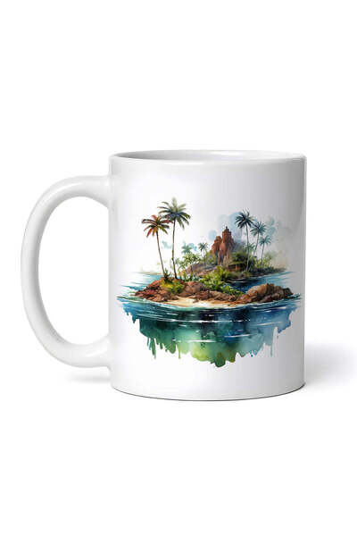 OEM Cană albă personalizată, Insulă tropicală cu ruine, INOVATIX®. 330ml