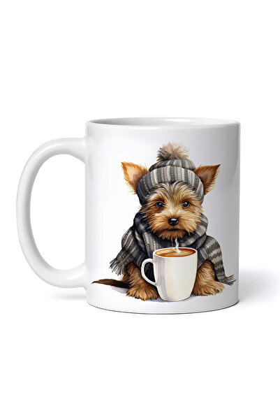 OEM Cană albă personalizată, Yorkshire Terrier bând cafea cu lapte, INOVATIX®...