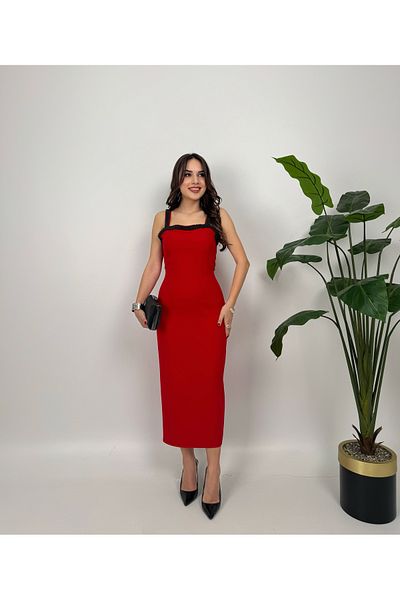 GİZONLY Pearl Strap Back Slit Dress