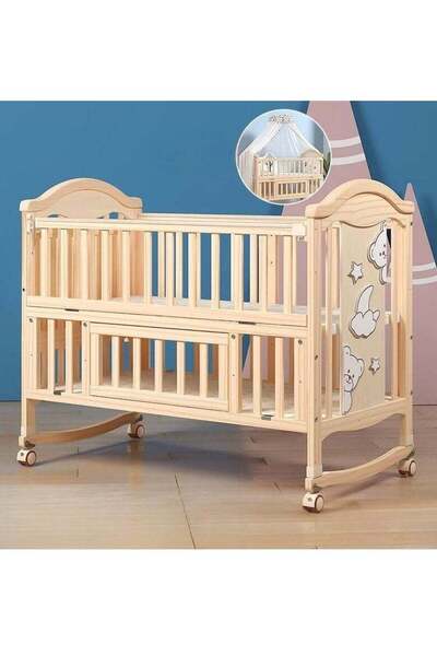 BabyCara سرير أطفال هزاز متعدد الأغراض، ارتفاع قابل للتعديل، مع باب جانبي وناموسية، 110×60