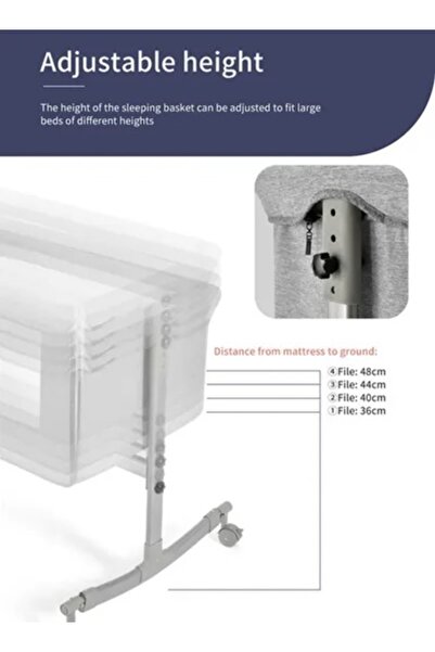 BabyCara 3-in-1 Portable Rocking Baby Bed Foldable Co-Sleeping Crib with Height Adjustable Bassinet Grey