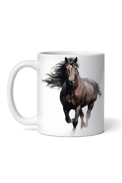 OEM Cană albă personalizată, Cal maro cu coamă în vânt, INOVATIX®. 330ml