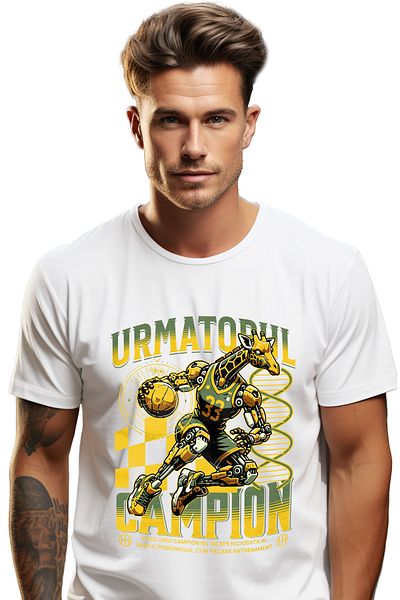 StoryGift Romania Men's T-Shirt The Next Basketball Champion - Robot Giraffe with Front Print, 100% Cotton