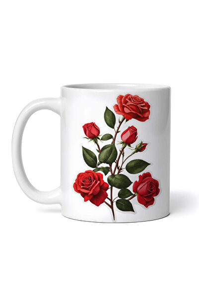 OEM Εξατομικευμένη λευκή κούπα, Τριαντάφυλλα με φύλλα και μπουμπούκια, INOVAT...