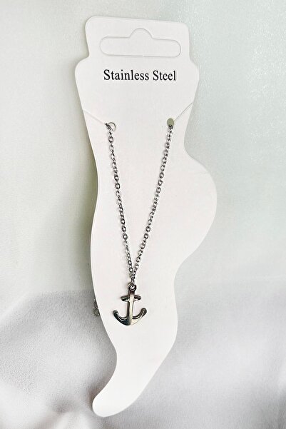 TAKIŞTIR Silver Colored Steel Anklet with Anchor Figure
