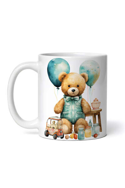 OEM Cană albă personalizată, ursuleț de pluș cu baloane, INOVATIX®. 330ml