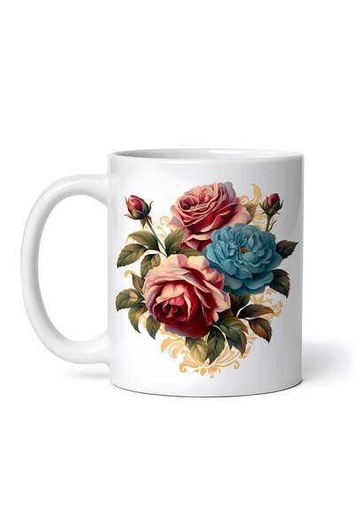 OEM Cană albă personalizată, trandafiri roșii și albaștri, INOVATIX®. 330ml