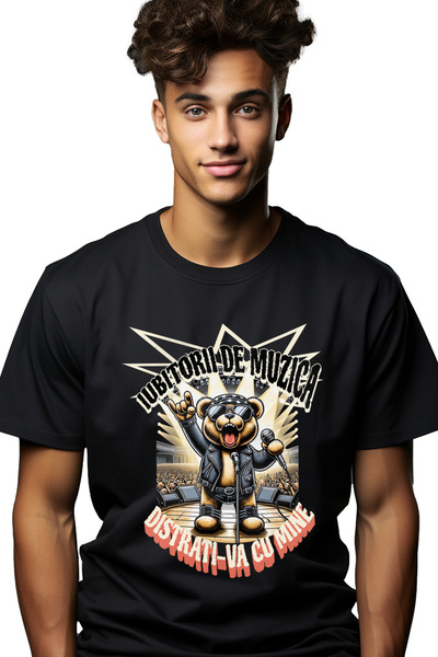 StoryGift Romania Tricou Barbati Urs Pe Scena Iubitorii De Muzica Distrati-va...