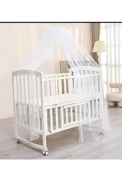 BabyCara Crib Wooden Multi-Purpose Rocking Baby Bed Height Adjustable With Side Door And Mosquito Net 100x60