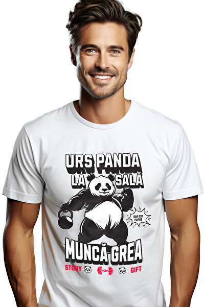 StoryGift Romania Tricou Barbati Urs Panda La Sala Munca Grea Dar Tot Pufos, ...