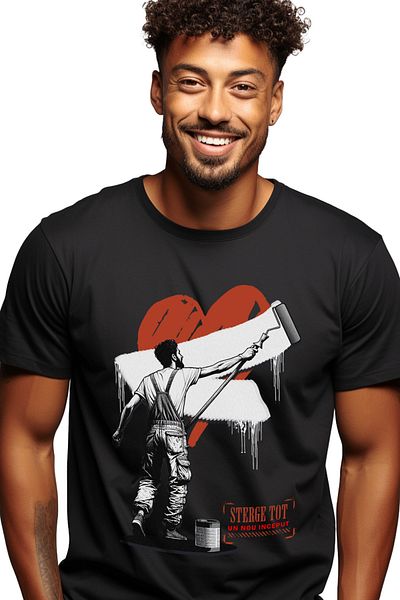 StoryGift Romania Tricou Barbati Zugrav Stergand Inima Dezamagit Dragoste Toxica Cu Imprimeu Pe Fata, 100% Stg