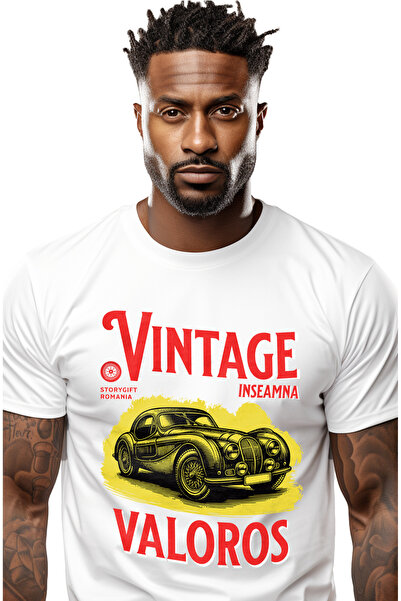 StoryGift Romania Tricou Barbati Vintage Inseamna Valoros Masina Clasica Cu I...