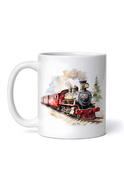 OEM Cană albă personalizată, Tren cu aburi roșu, INOVATIX®. 330ml
