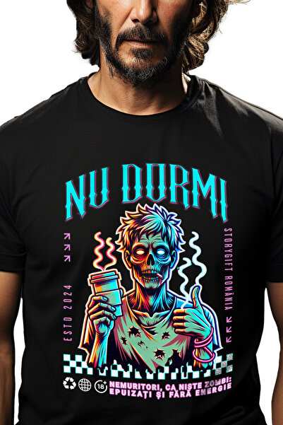 StoryGift Romania Tricou Barbati Zombie Cu Cafea Si Tigara Nu Dormi Stres Cu ...