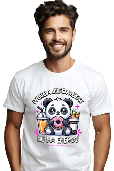 StoryGift Romania Tricou Barbati Urs Panda Cu Mancare Text Amuzant Nu Ma Ener...