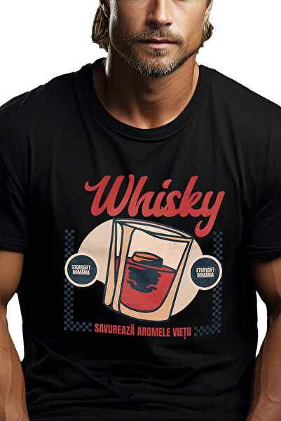 StoryGift Romania Tricou Barbati Whisky Savureaza Aromele Vieti Pahar Cu Ghea...