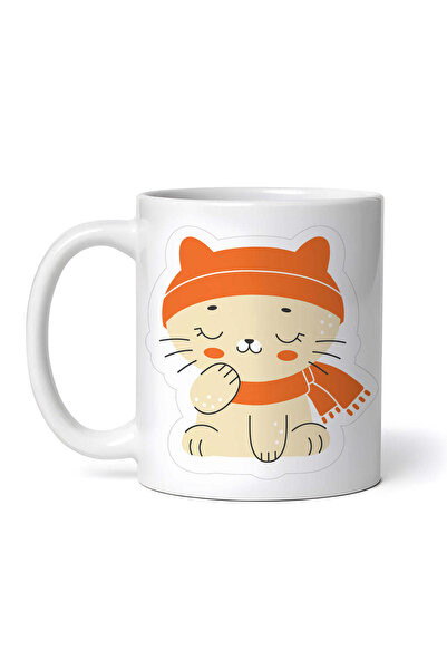 OEM Cană albă personalizată, Pisică înfășurată într-un fular, INOVATIX®. 330ml