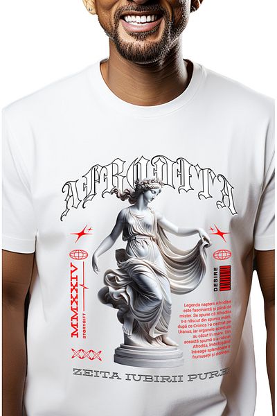 StoryGift Romania Tricou Barbati Zeita Afrodita Iubirii Arta Greaca Mitica Cu Imprimeu Pe Fata, 100% Bumbac, Stg