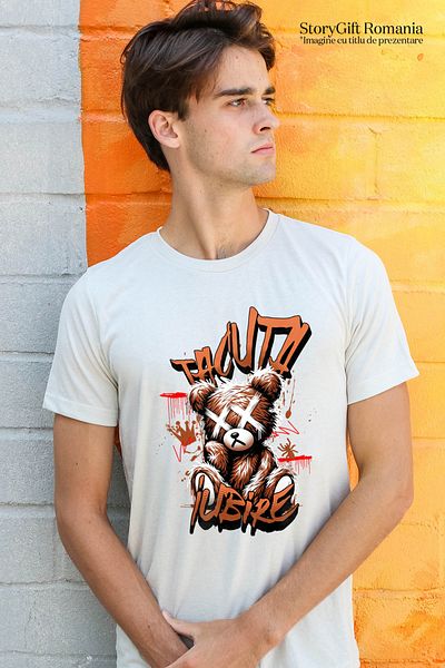 StoryGift Romania Tricou Barbati Urs De Plus Maro Iubire Tacuta Toxica Dragoste Cu Imprimeu Pe Fata, 100% Bu Stg