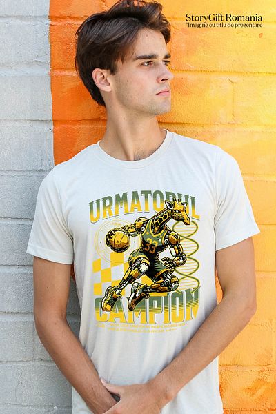StoryGift Romania Men's T-Shirt The Next Basketball Champion - Robot Giraffe with Front Print, 100% Cotton