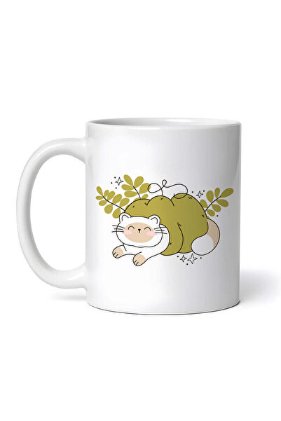 OEM Cană albă personalizată, Pisică culcată într-un dovleac, INOVATIX®. 330ml