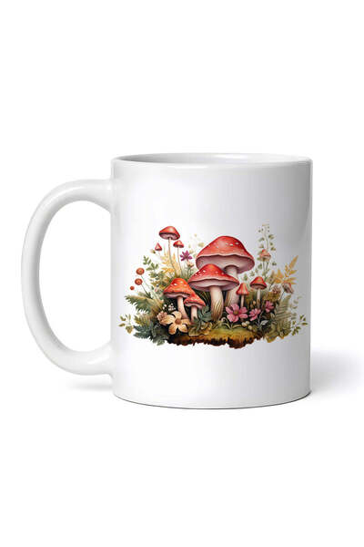 OEM Cană albă personalizată, Ciuperci în grădina cu flori, INOVATIX®. 330ml