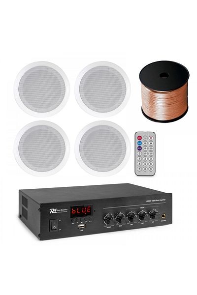 Audiosat Sistem audio cu 4 boxe albe incastrabile in tavan, 1 x amplificator