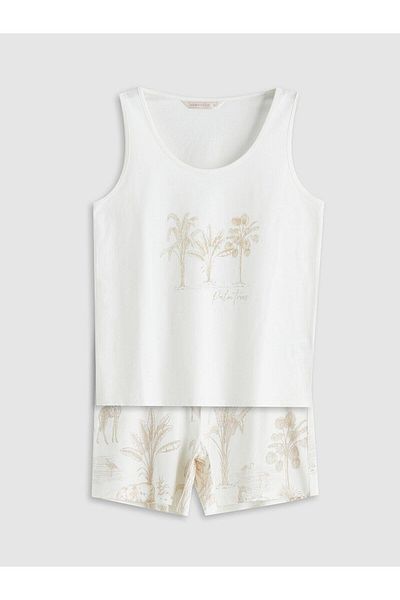 LC Waikiki Set de pijamale LCW DREAM cu decolteu floral pentru femei cu pantaloni scurți (S5)