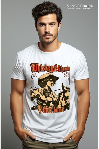StoryGift Romania Tricou Barbati Whiskey Si Gheata Pofta Inimii Fata Pe Cal Vestul Salbatic Cu Imprimeu Pe F Stg