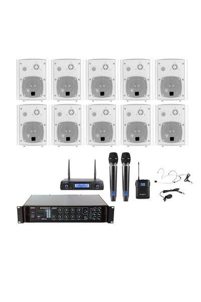 Audiosat Conference audio system with wireless microphones and 10 applied speakers