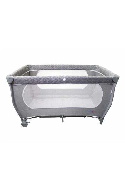 BabyCara Playpen Cot Quick Foldable Baby Bed 2 Height With Zipper Door And Carrying Bag 120x60 Light Grey